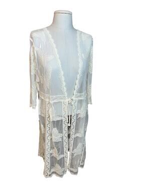 Sheer embroidered lacey kimono duster floral/butterfly boho cottage core XXL
